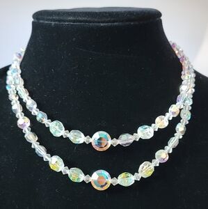Vintage 2 Strand Aurora Borealis Bead Choker